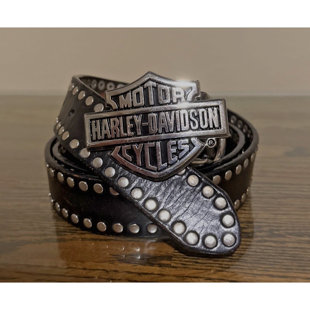 Vintage Harley-Davidson Men's Black Silver Studded Leather Belt Size 42 *read